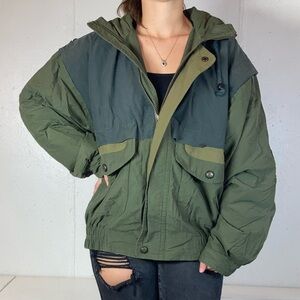 Vintage Army Green Outdoor Zip Up London Fog Coat